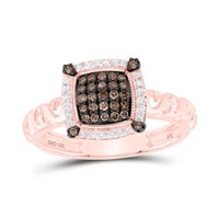 10K Rose Goldbraunes Diamant Damen Cluster Wirbelnd Band Quadrat Halo Ring 1/4