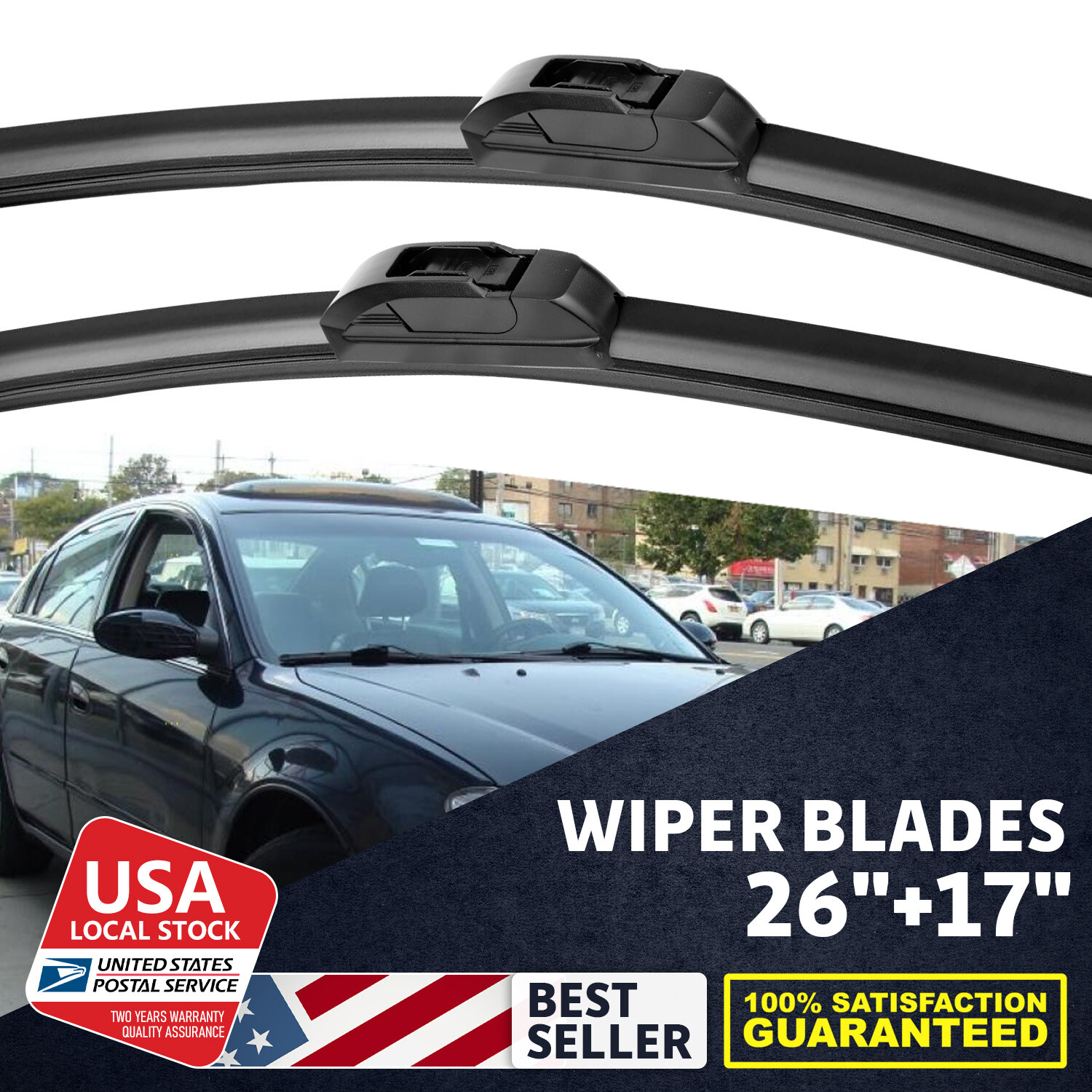 2 Pack 26+17 Inch All-Season Universal Windshield Wiper Blades