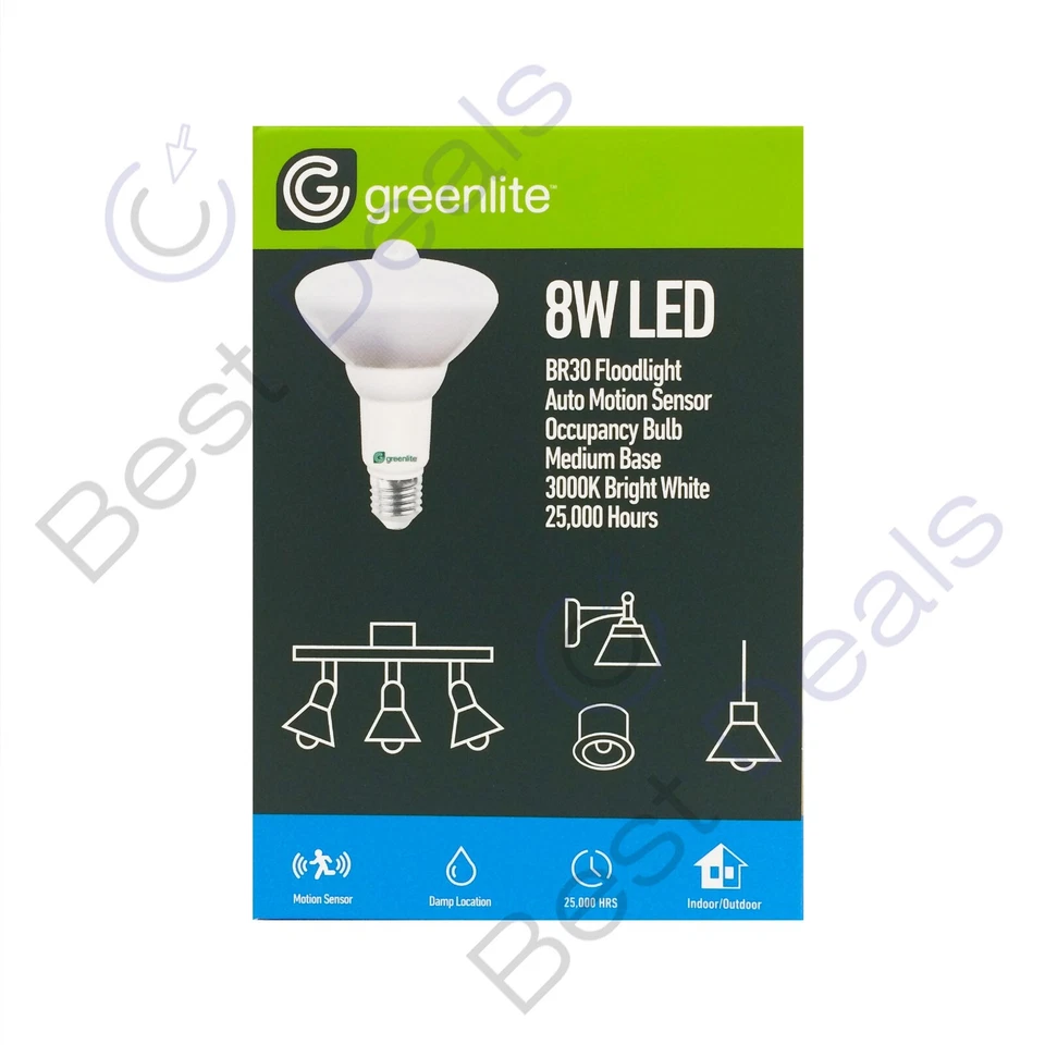 2 Pack Greenlite Motion Sensor LED 8W = 65W BR30 Floodlight Light Bulbs - Image 3 of 4