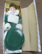 Vintage 16" Porcelain Doll Green Outfit Green Eyes