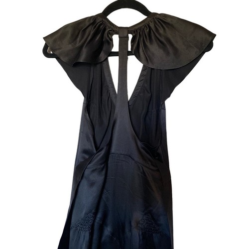 BURBERRY 100% Silk Black Flutter Sleeve T Back Bow Tie Waist Dress Size 42 - Picture 4 of 9