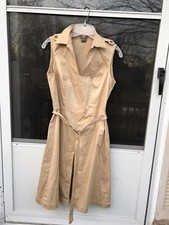 Ann Taylor Shirt Dress Beige Khaki Stretch A Line Sleeveless Career Work size 2