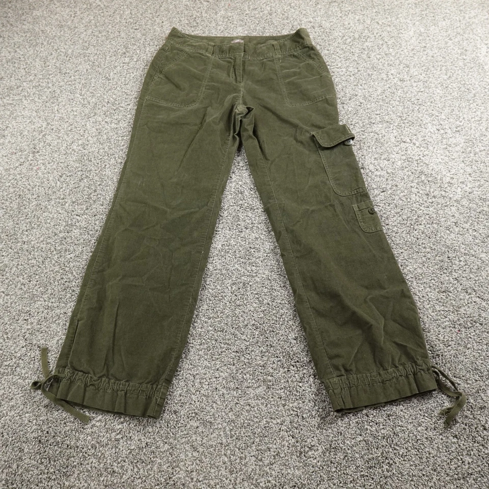 Pantalones J Jill Mujer 12 Verde Carga Pana Tiro Alto Sueltos Pierna Ancha Rave Elastizados Foto 2 de 4