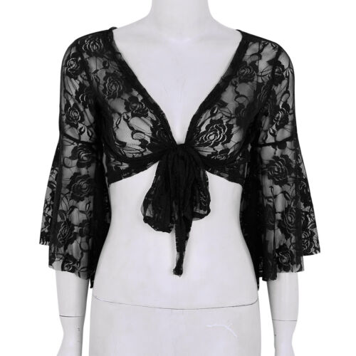 Womens Lace Shrug Breathable Shawl Wrap Comfortable Crop Top See-Through Soft - Picture 18 of 21