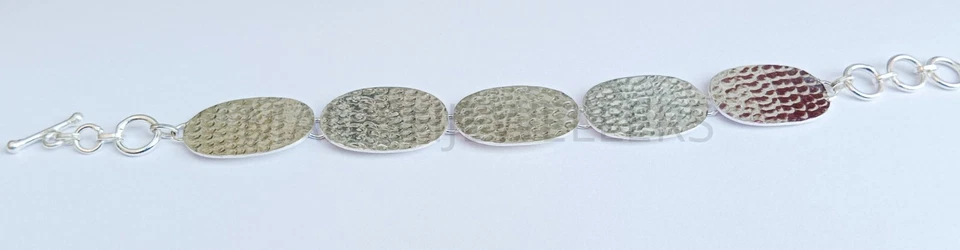 925 Sterling Silver Paper Clip Bracelet Hammered Disc Linked Bracelets All Size - Image 4 of 4