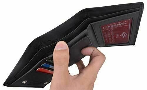 Genuine Leather RFID Blocking Police Badge Holder Trifold Wallet Black ...