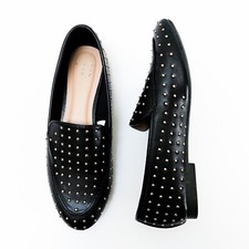 A New Day Black Faux Leather Loafers with Gold dot details. Women's Size 6