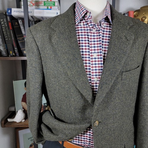 VTG Club House Men's Flannel Sport Coat Blazer Two Button Green Brown Size 42R - Picture 5 of 16