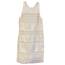 Ann Taylor Loft Beige Cotton/Linen Lace Design Lined Sleeveless Dress Womens 6