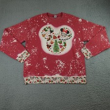 Vintage Christmas Sweater Womens Medium Pink All Over Print Mickey Mouse Gildan