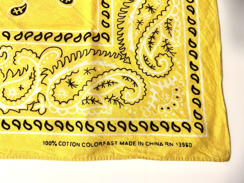 Vtg COLORFAST Bandana RN 13960 - SUNSHINE Yellow Paisley 20x21 100% Cotton *