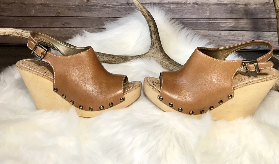 Tamancos Sam Edelman Camilla sela couro salto estilingue cunhas cabeça de unha 9 $130 - Imagem 2 de 4