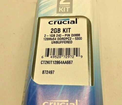 Crucial CT2KIT12864AA667 Memory RAM 2GB Kit 128mx64 DDR2PC2-5300 (Pack of 2) - Picture 2 of 6