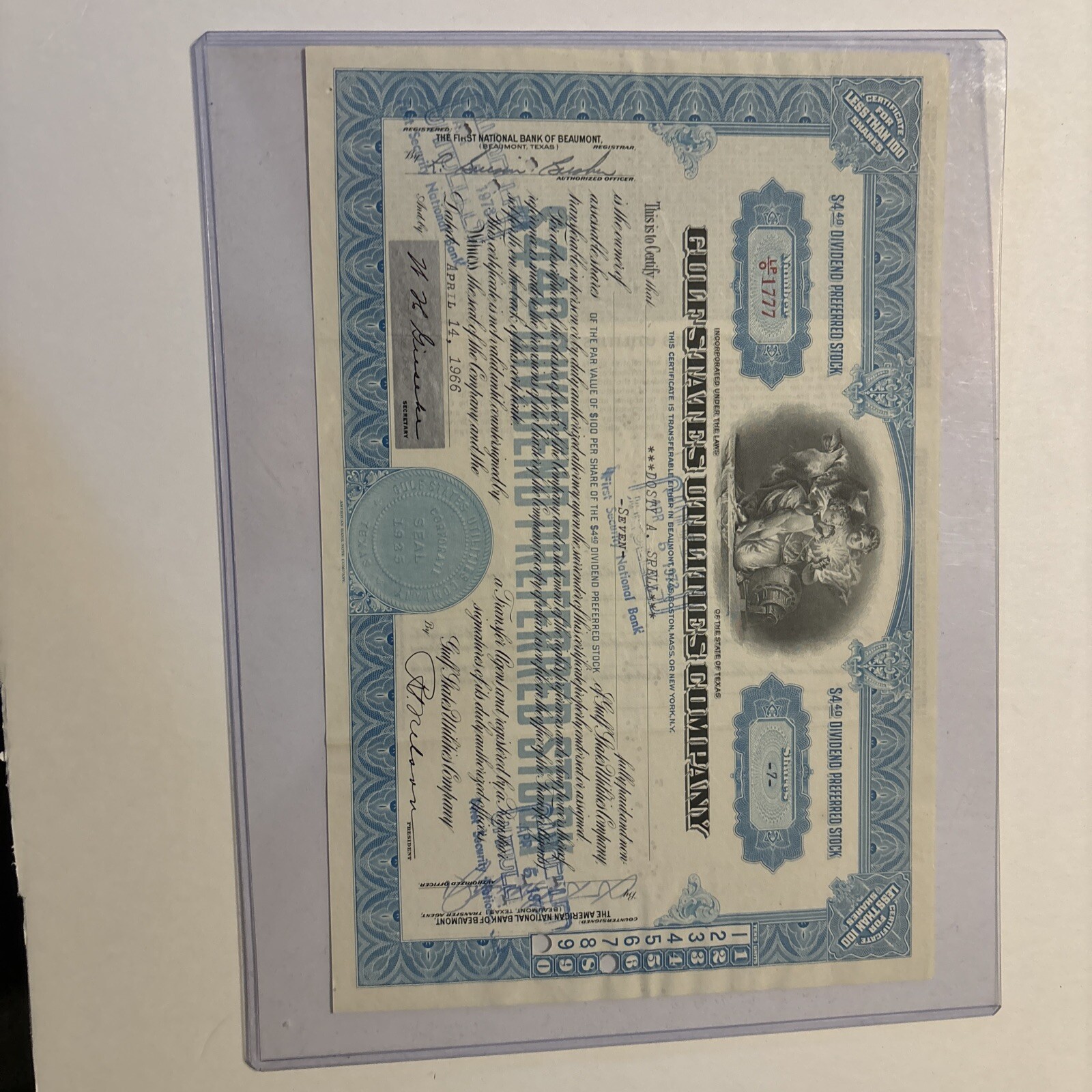 Vintage Gulf States Utilities Company Stock certificate Cancelled