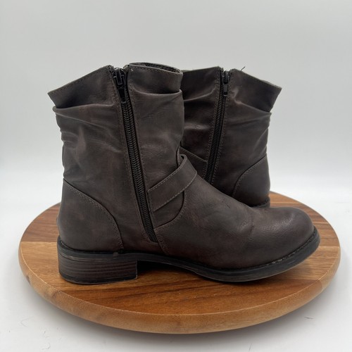 Size 7.5 Call It Spring Womens Brown Faux Leather/fur Brown Double Zip Boots - Picture 4 of 17