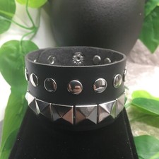 Punk Goth Bracelet Unisex Black Leather Spike Rivet Metal Studded Wristband 9989