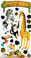WELCOME TO THE ZOO Sticko 3-D Stickers Zebra Giraffe Monkey Tiger Toucan  