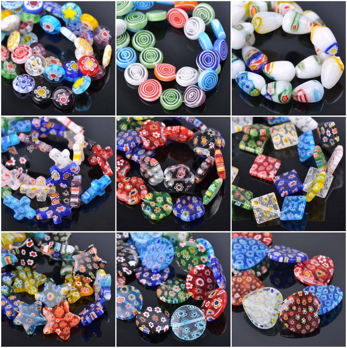 Mixed Millefiori Lampwork Glass Lot Shapes Loose Beads For Jewelry