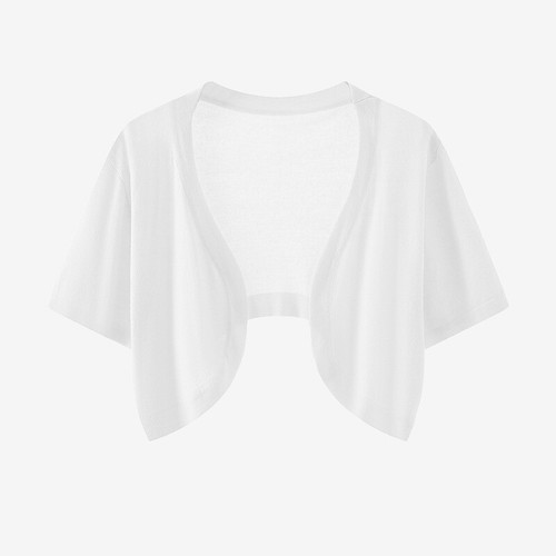 Women Short-sleeved Cropped Cardigan Thin Ice Silk Knit Shawl Shirt Blouse Chic - Picture 3 of 14