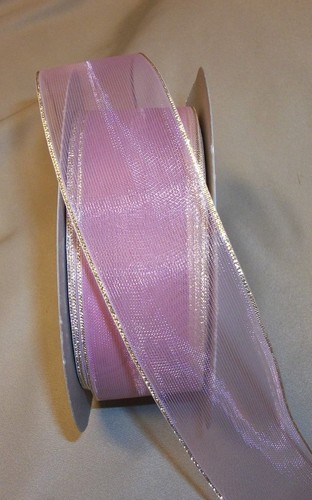 10 yds SHEER GOLD EDGE RIBBON 1 1/2" wide (choice of 3 colors) - Picture 3 of 4
