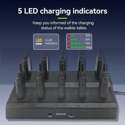 Compact PMR446 Two Way Radios with 10-Way Charger, LED Indicators, Clip (10x) - Picture 5 of 12