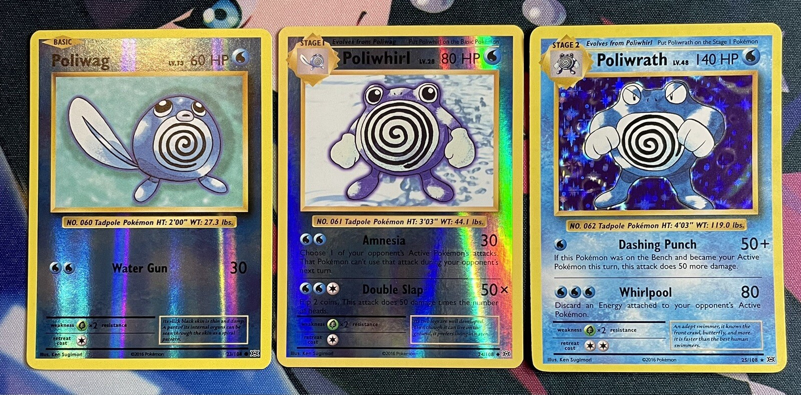 Pokémon Evolutions Holo Poliwrath 25/108 Reverse Holo Poliwhirl 24 Poliwag 23