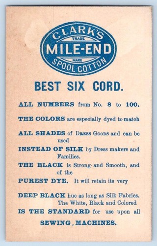 1800's CLARK'S MILE END SPOOL COTTON THREAD TRIPPING MAN TOP HAT UMBRELLA CARD - Picture 2 of 2