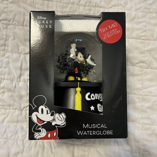 Disney Mickey Mouse Congrats Grad Musical Snow Globe NEW Waterglobe Graduation - Picture 2 of 6