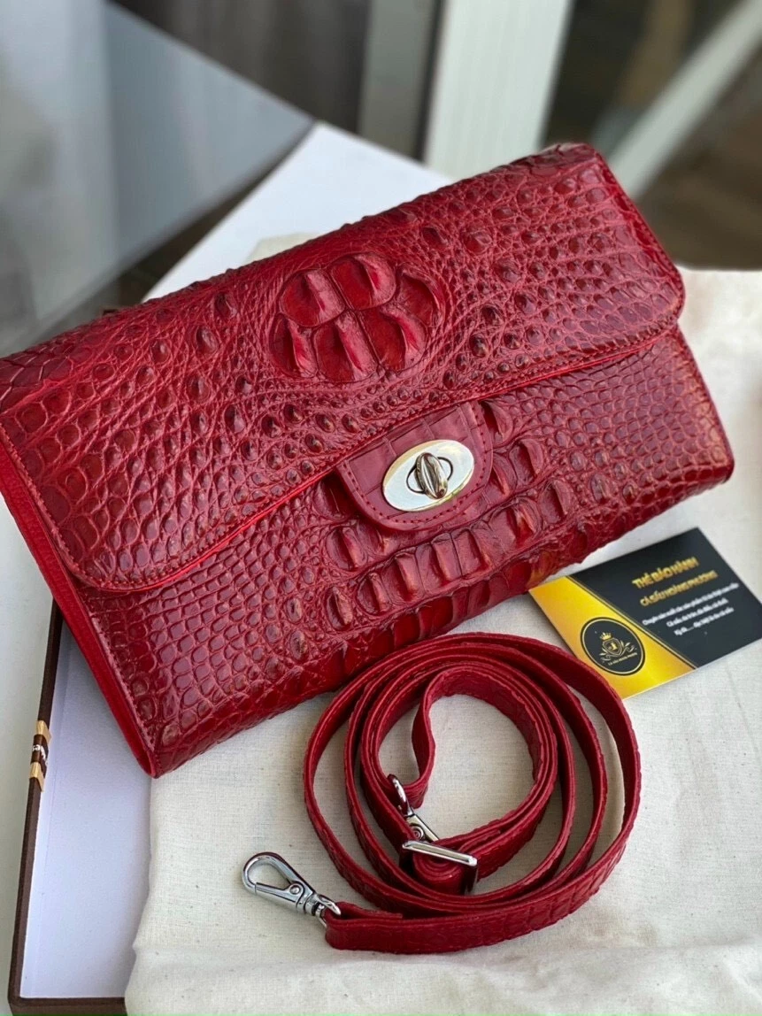 Limited Edition Leather Handbag, Large Lilah in Burgundy Alligator - Oberon  Design