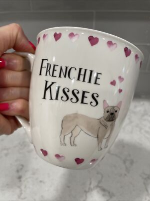 NEW Milly Green French Bulldog Frenchie Kisses 16oz Coffee Tea Mug Dog Cup Bone