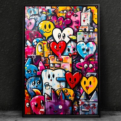 Gemälde Herzen Graffiti-Kunst-Leinwand, Urban-Kunstdruck gerahmt, Wandbild Art