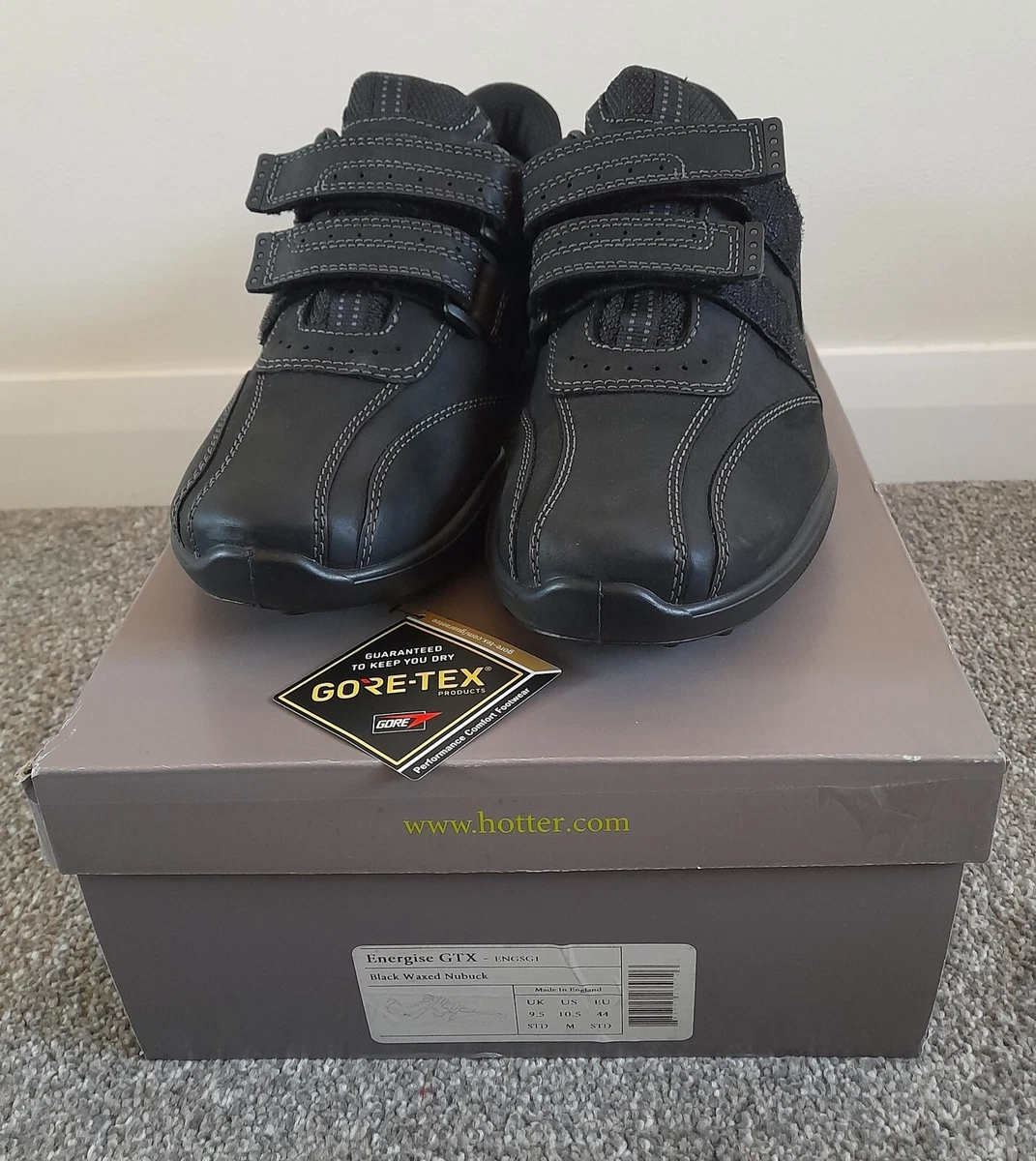 Hotter Energise GTX Black Waxed Nubuck Mens Shoes Size 9.5 NEW