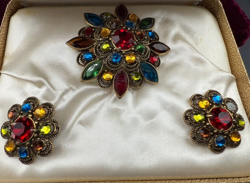 Vintage Albert Weiss PRÄSENTATIONSBOX & STRASS ANSTECKNADEL CLIP OHRRINGE Siehe Beschreibung C1038 - Bild 2 von 7