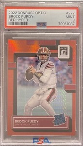 2022 Donruss Optic BROCK PURDY #277 ROOKIE Card RC Red Hyper HOLO PSA 9