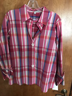 Foxcroft Wrinkle Free Fitted Top Shirt Blouse, Size 10, Multicolor
