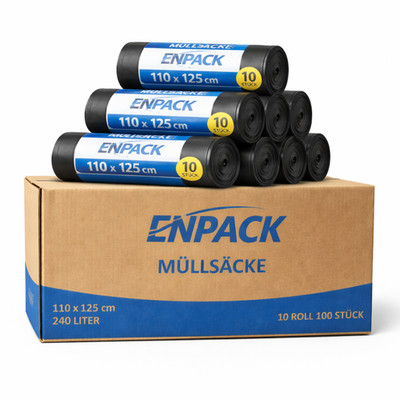 100 Müllsacke groß 240L schwarz Müllsack / Müllbeutel extra stark 1100 x 1250 mm