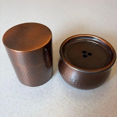 Copper Tea Canister and Kensui Set with Stackable Design Used