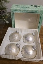Christmas By Krebs Ball Ornaments Silver Floral Glitter Design Glass, Box EUC