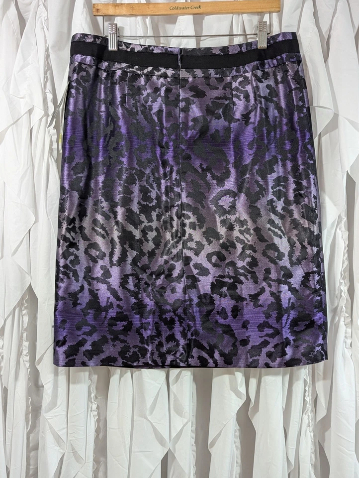 Peter Nygard Beatrice/Black Night Purple Ombre Leopard Skirt Lined & Belted Sz12 - Image 4 of 4