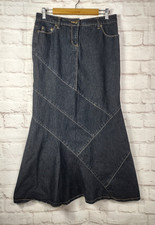 Vtg Bisou Bisou Mermaid Trumpet Jean Dark Denim Skirt Size 10P Blue Maxi Y2K