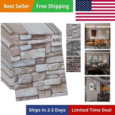 10PCS 3D Wall Panels Peel and Stick 3D Brick Wallpaper Peel and Stick Faux St...