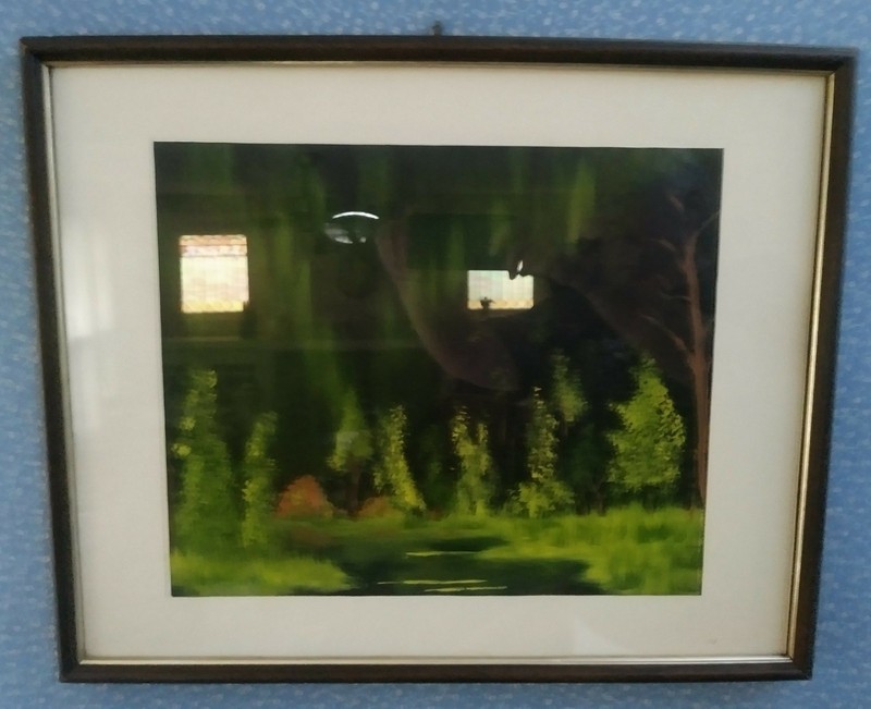 beautiful hand painted vintage landscape painting matted & framed 21 x 17 cottag
