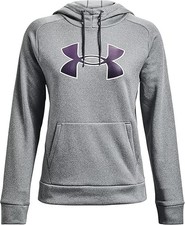 Under Armour Womens Fleece Pullover Hoodie Gray Light Heather Twilight Purple LG