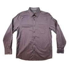 Johnston  Murphy Men's M Navy Gray  Burgundy Geometric LS Button Up SEE DESC