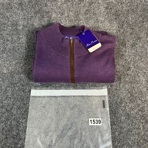 Alan Flusser 1/4 Zip Cashmere Blend LS Sweater Elbow Patches Purple Size XL NWT - Picture 13 of 13