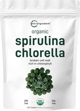 Micro Ingredients Organic Spirulina Chlorella Tablets, 720 Tablets (4 Month... 