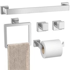 Bathroom Hardware Set Brushed Nickel 5-Pieces Bathroom Towel Rack SUS304 Stai...