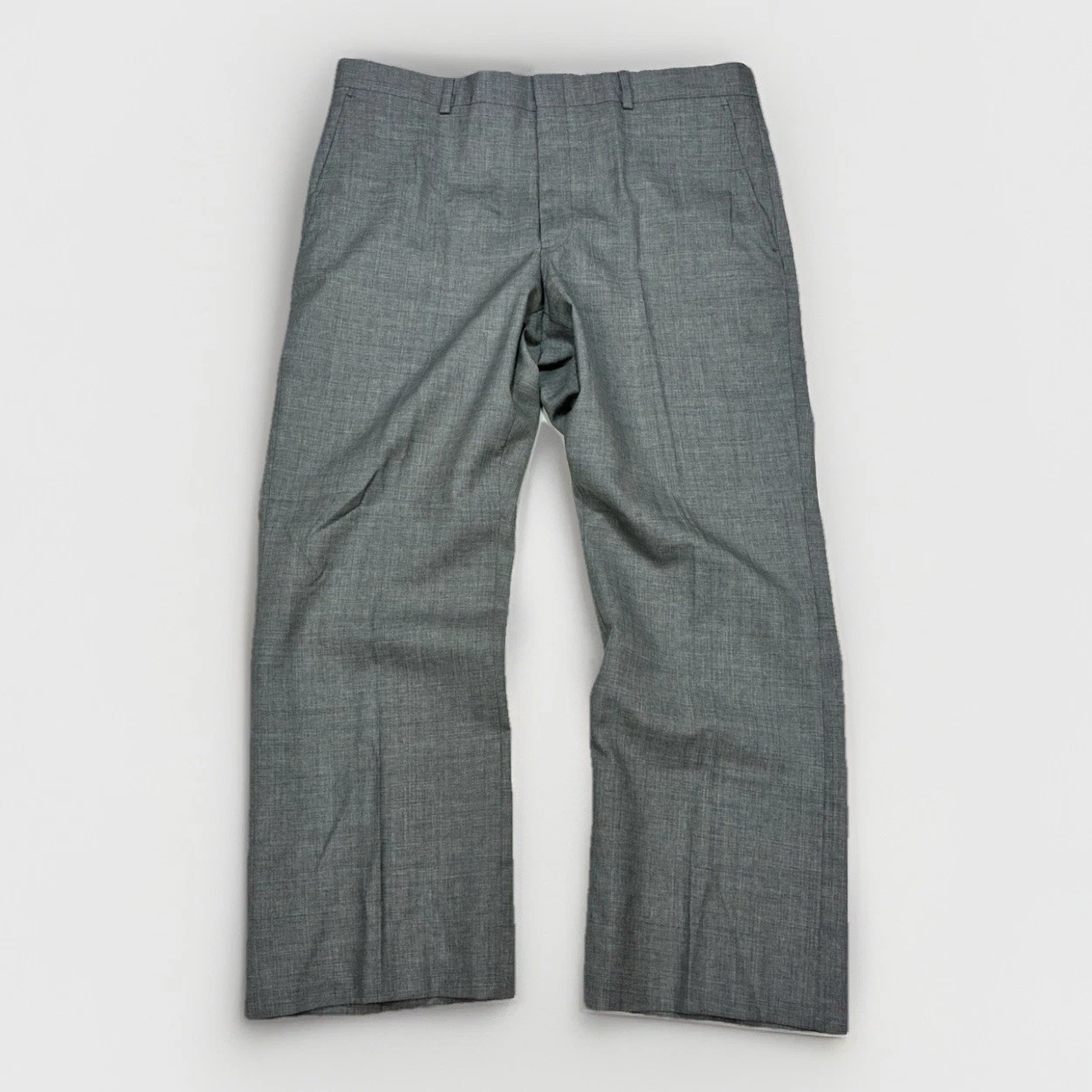 Asher Essentials 100% Wool Dress Pants Gray Flat Front Wide Leg 36x27