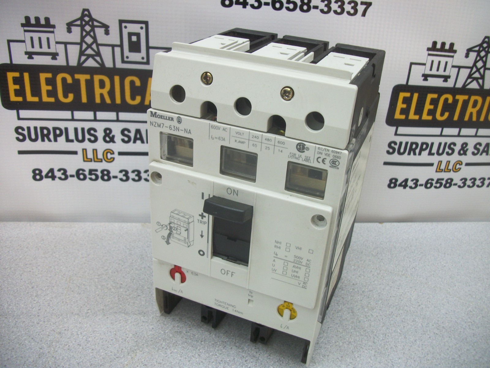 KLOCKNER-MOELLER NZM7 CIRCUIT BREAKER NZM7-63N-NA 63AMP 600VOLT 3POLE NO COVER