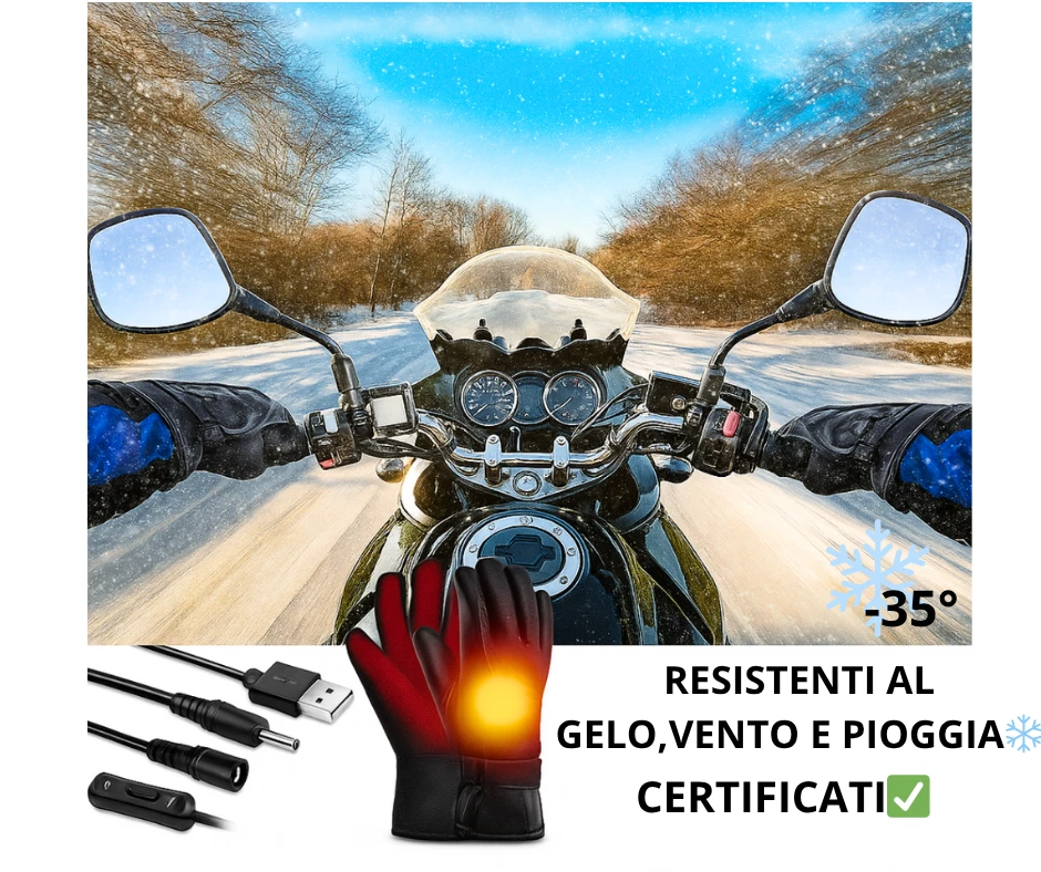GUANTI INVERNALI MOTO SCOOTER SCI SPORT IMPERMEABILI RISCALDANTI CON PROTEZIONE - Immagine 3 di 4